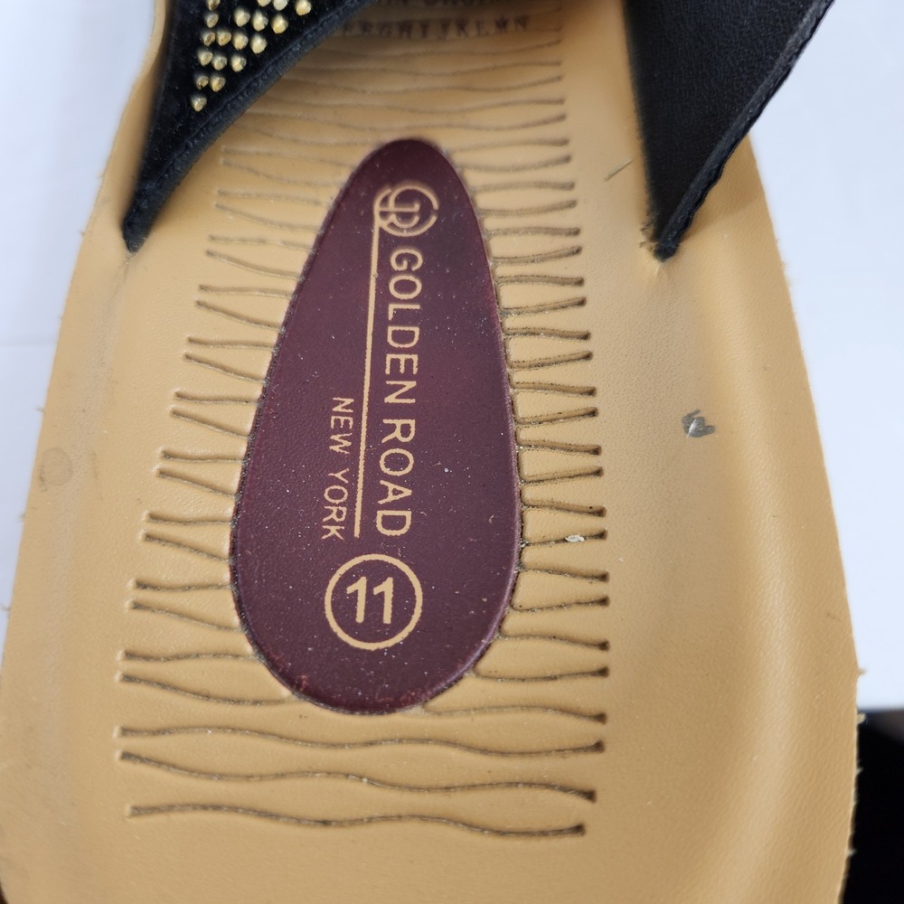 Golden Road Women's Black Gold Rhinestone Wedge Sandals Shoes Size 11 - Picture 6 of 14